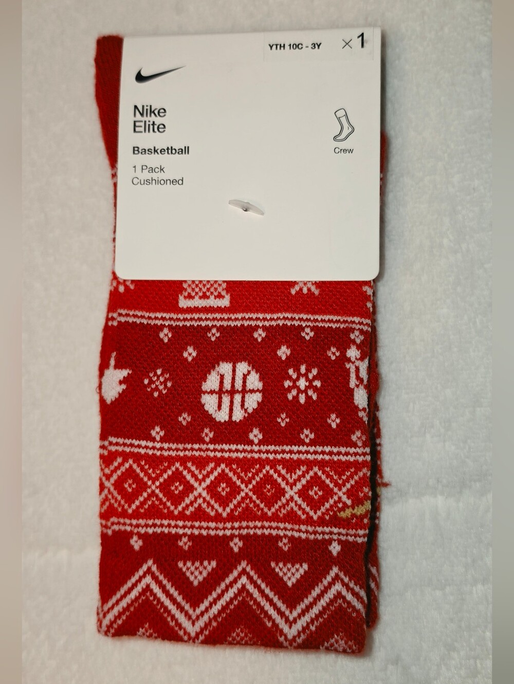 Nike Red and White Patterned Crew Socks - Elite Basketball Kids (SOC52)